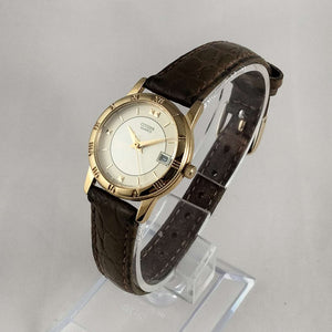 I Like Mikes Mid Century Modern Watches Citizen Watch, Gold Tone Details, Olive Leather Strap