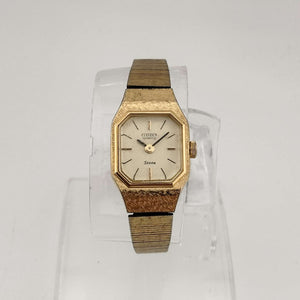 I Like Mikes Mid Century Modern Watches Citizen Women's Gold Tone Quartz Watch, Yellow Octagonal Dial, Bracelet Strap