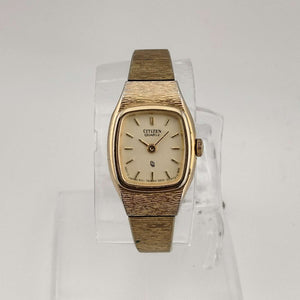 I Like Mikes Mid Century Modern Watches Citizen Women's Gold Tone Quartz Watch, Yellow Rectangular Dial, Bracelet Strap