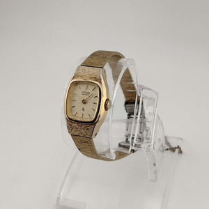 I Like Mikes Mid Century Modern Watches Citizen Women's Gold Tone Quartz Watch, Yellow Rectangular Dial, Bracelet Strap
