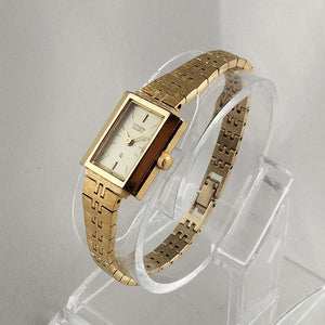 I Like Mikes Mid Century Modern Watches Citizen Women's Gold Tone Watch, Rectangular Dial, Linked Strap
