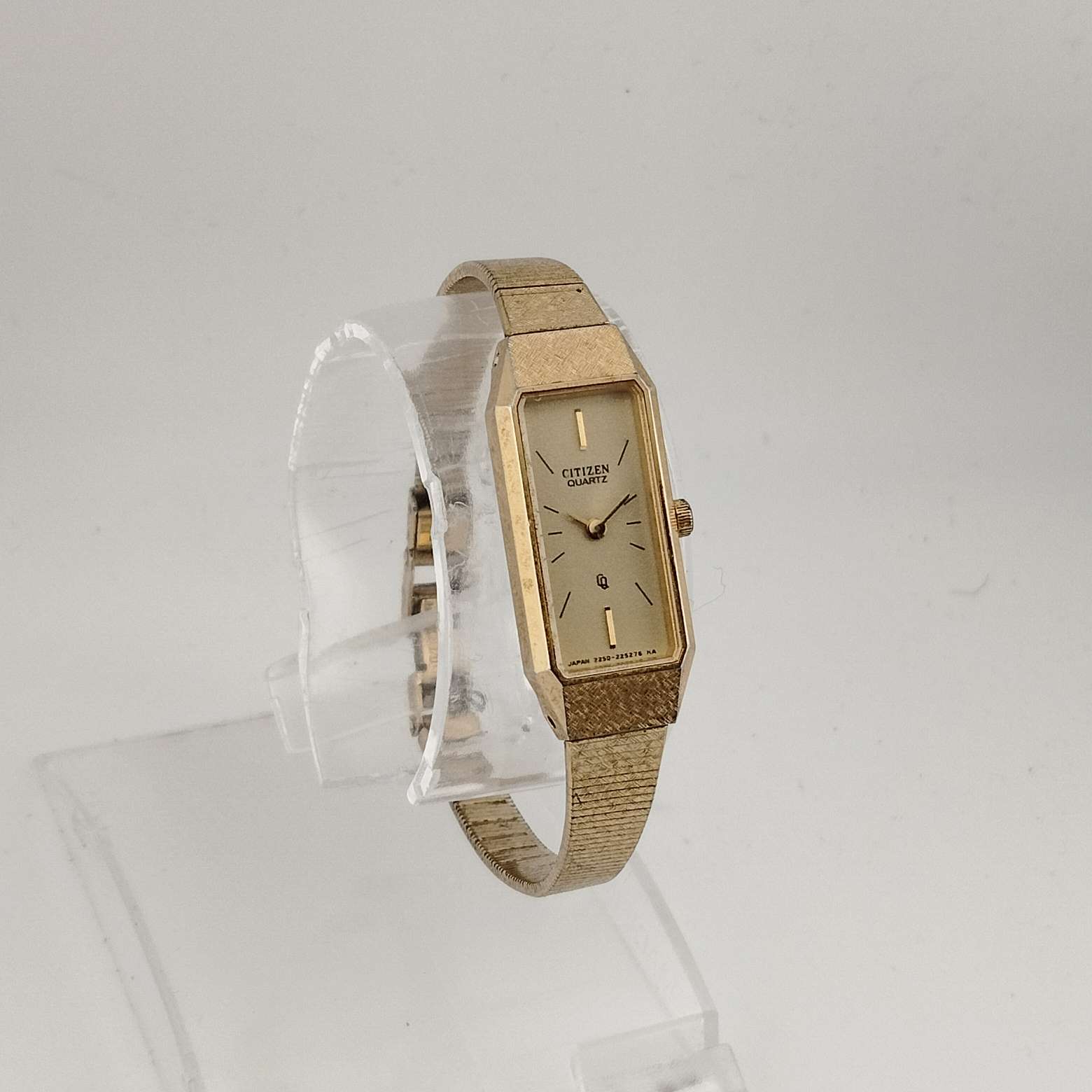 I Like Mikes Mid Century Modern Watches Citizen Women's Petite All Gold Tone Quartz Watch, Elongated Rectangular Dial,  Bracelet Strap