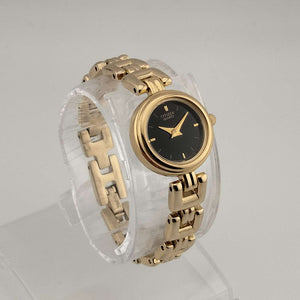 I Like Mikes Mid Century Modern Watches Citizen Women's Petite Gold Tone Watch, Round Black Dial, Link Strap