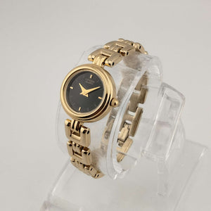 I Like Mikes Mid Century Modern Watches Citizen Women's Petite Gold Tone Watch, Round Black Dial, Link Strap