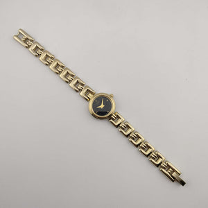 I Like Mikes Mid Century Modern Watches Citizen Women's Petite Gold Tone Watch, Round Black Dial, Link Strap