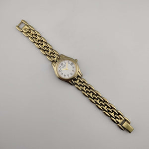 I Like Mikes Mid Century Modern Watches Citizen Women's Petite Gold Tone Watch, Round White Dial, Date Window, Bracelet Strap