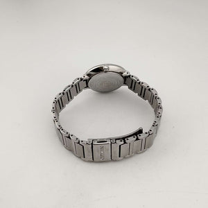 I Like Mikes Mid Century Modern Watches Citizen Women's Silver Tone Eco-Drive Watch, Circular Blue Mother of Pearl Dial, Jewel Tone Details, Link Strap