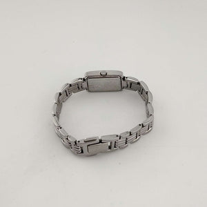 I Like Mikes Mid Century Modern Watches Citizen Women's Silver Tone Eco-Drive Watch, Mother of Pearl Rectangular Dial, Jeweled Link Strap