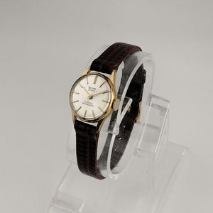 I Like Mikes Mid Century Modern Watches Cova Women's Petite Gold Tone Watch, Circular Dial, Genuine Brown Leather Strap