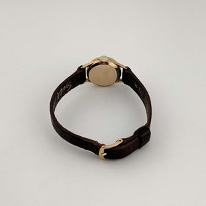 I Like Mikes Mid Century Modern Watches Cova Women's Petite Gold Tone Watch, Circular Dial, Genuine Brown Leather Strap