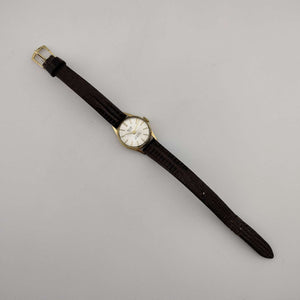 I Like Mikes Mid Century Modern Watches Cova Women's Petite Gold Tone Watch, Circular Dial, Genuine Brown Leather Strap
