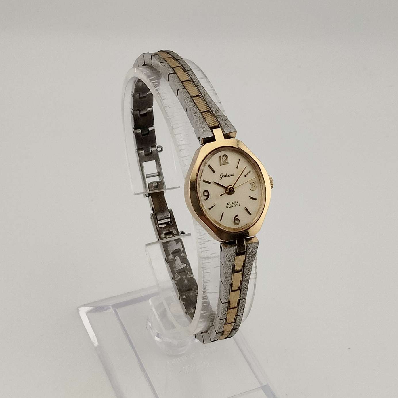 Elgin Unisex Silver and Gold Tone Watch, Oval Dial, Bracelet 