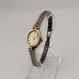 I Like Mikes Mid Century Modern Watches Elgin Unisex Silver and Gold Tone Watch, Oval Dial, Bracelet Strap