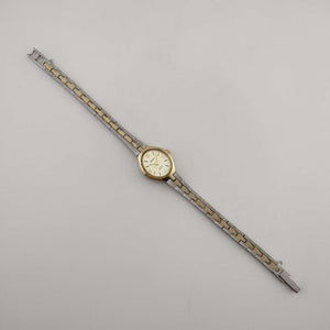 I Like Mikes Mid Century Modern Watches Elgin Unisex Silver and Gold Tone Watch, Oval Dial, Bracelet Strap