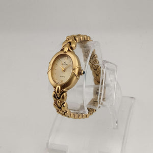 I Like Mikes Mid Century Modern Watches Elgin Women's All Gold Tone Quartz Watch, Oval Dial, Bracelet Strap