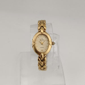 I Like Mikes Mid Century Modern Watches Elgin Women's All Gold Tone Quartz Watch, Oval Dial, Bracelet Strap