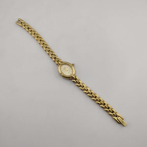 I Like Mikes Mid Century Modern Watches Elgin Women's All Gold Tone Quartz Watch, Oval Dial, Bracelet Strap