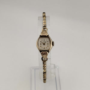 I Like Mikes Mid Century Modern Watches Fewa Petite Gold Tone Watch, Unique Square Dial with Rounded Sides, Stretch Strap