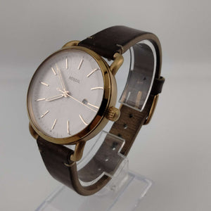 I Like Mikes Mid Century Modern Watches Fossil Rose Gold Tone Watch, White Round Dial, Brown Leather Band