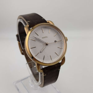 I Like Mikes Mid Century Modern Watches Fossil Rose Gold Tone Watch, White Round Dial, Brown Leather Band