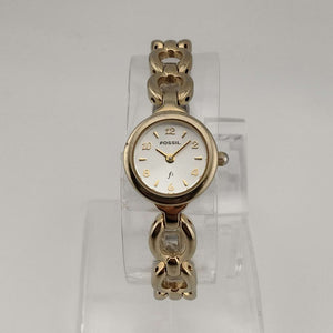 I Like Mikes Mid Century Modern Watches Fossil Women's Gold Tone Watch, Round Silver Dial, Link Strap