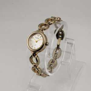 I Like Mikes Mid Century Modern Watches Fossil Women's Gold Tone Watch, Round Silver Dial, Link Strap