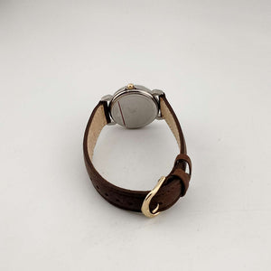 I Like Mikes Mid Century Modern Watches Fossil Women's Mixed Metal Watch, Round Yellow Dial, Genuine Brown Leather Strap