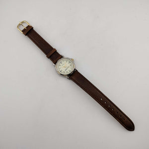 I Like Mikes Mid Century Modern Watches Fossil Women's Mixed Metal Watch, Round Yellow Dial, Genuine Brown Leather Strap