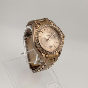 I Like Mikes Mid Century Modern Watches Fossil Women's Rose Gold Tone Watch, Round Dial, Jewel Detail, Date Window, Bracelet Strap