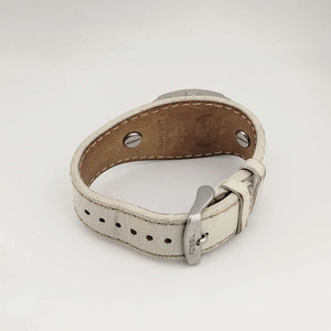 I Like Mikes Mid Century Modern Watches Fossil Women's Silver Tone Watch, Rectangle Dial with Rounded Sides, Date Window, Genuine White Leather Strap