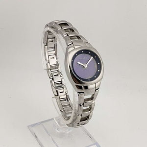 I Like Mikes Mid Century Modern Watches Fossil Women's Silver Tone Watch, Round Purple Dial, Link Strap