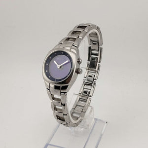 I Like Mikes Mid Century Modern Watches Fossil Women's Silver Tone Watch, Round Purple Dial, Link Strap