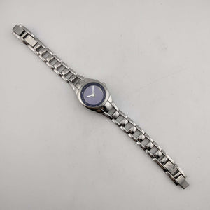 I Like Mikes Mid Century Modern Watches Fossil Women's Silver Tone Watch, Round Purple Dial, Link Strap