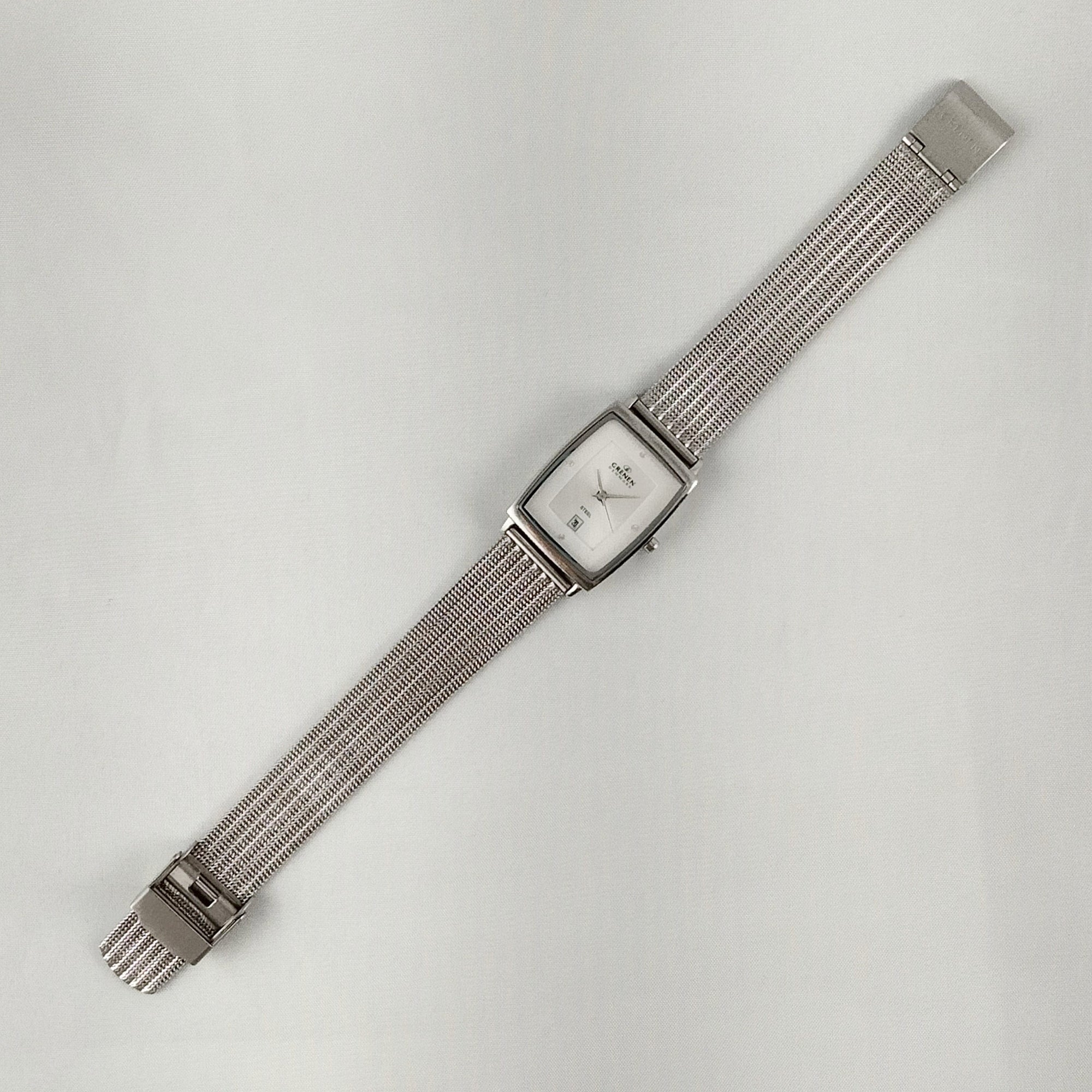 I Like Mikes Mid Century Modern Watches Grenen Women's Stainless Steel Watch, Rectangular Dial, Jewel Hour Markers, Mesh Strap
