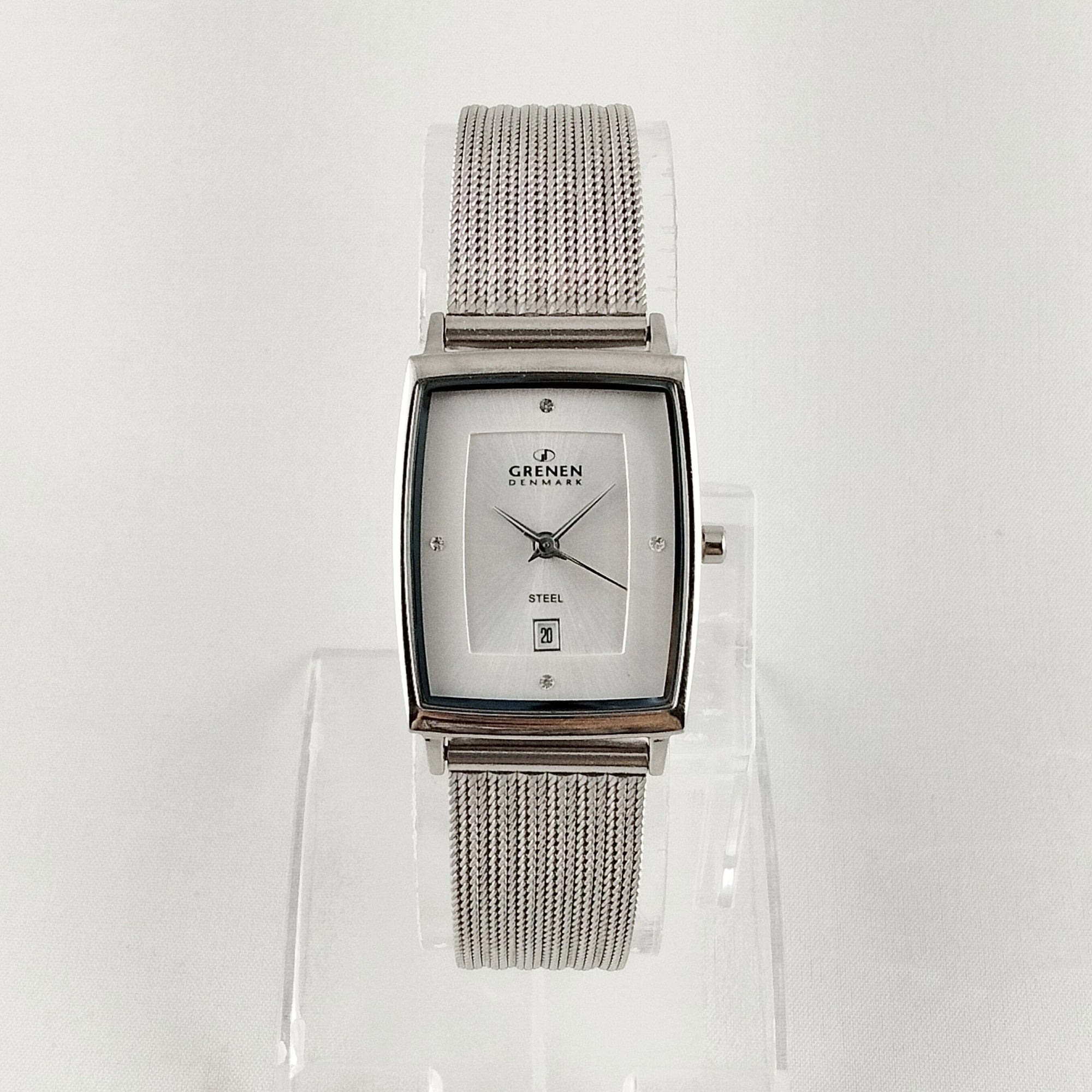 I Like Mikes Mid Century Modern Watches Grenen Women's Stainless Steel Watch, Rectangular Dial, Jewel Hour Markers, Mesh Strap