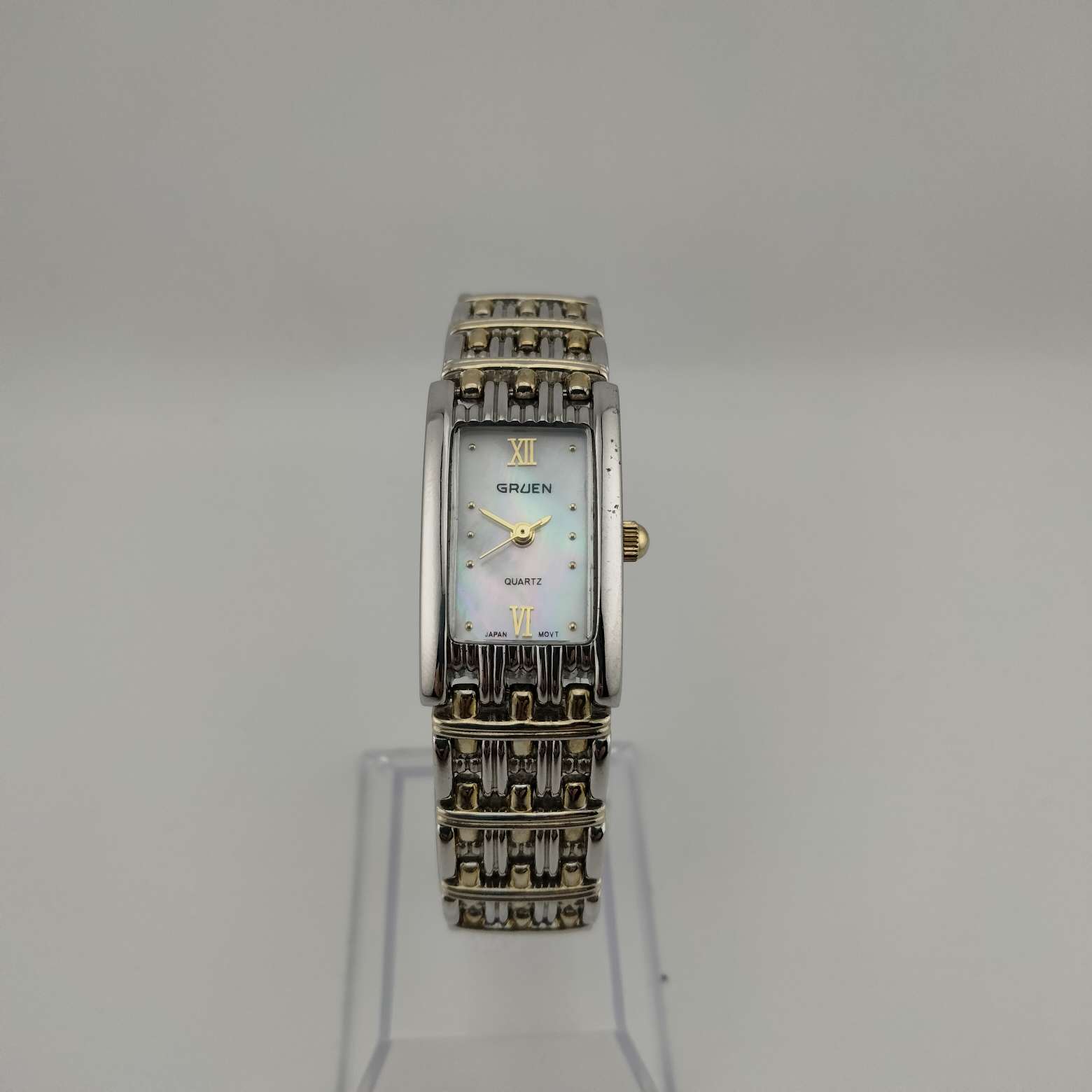 I Like Mikes Mid Century Modern Watches Gruen Women's Mixed Tone Watch, Rectangular Mother of Pearl Dial, Bracelet Strap