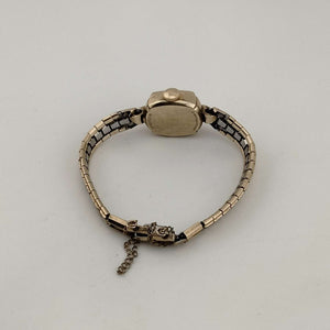 I Like Mikes Mid Century Modern Watches Hamilton Petite Gold Tone Watch, Circular Dial with Square Bezel, Bracelet Strap