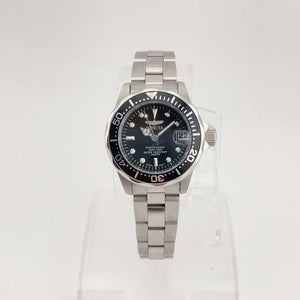 I Like Mikes Mid Century Modern Watches Invicta Men's Silver Tone Quartz Watch, Round Black Dial, Date Window, Bracelet Strap