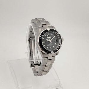 I Like Mikes Mid Century Modern Watches Invicta Men's Silver Tone Quartz Watch, Round Black Dial, Date Window, Bracelet Strap