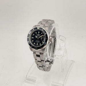 I Like Mikes Mid Century Modern Watches Invicta Men's Silver Tone Quartz Watch, Round Black Dial, Date Window, Bracelet Strap