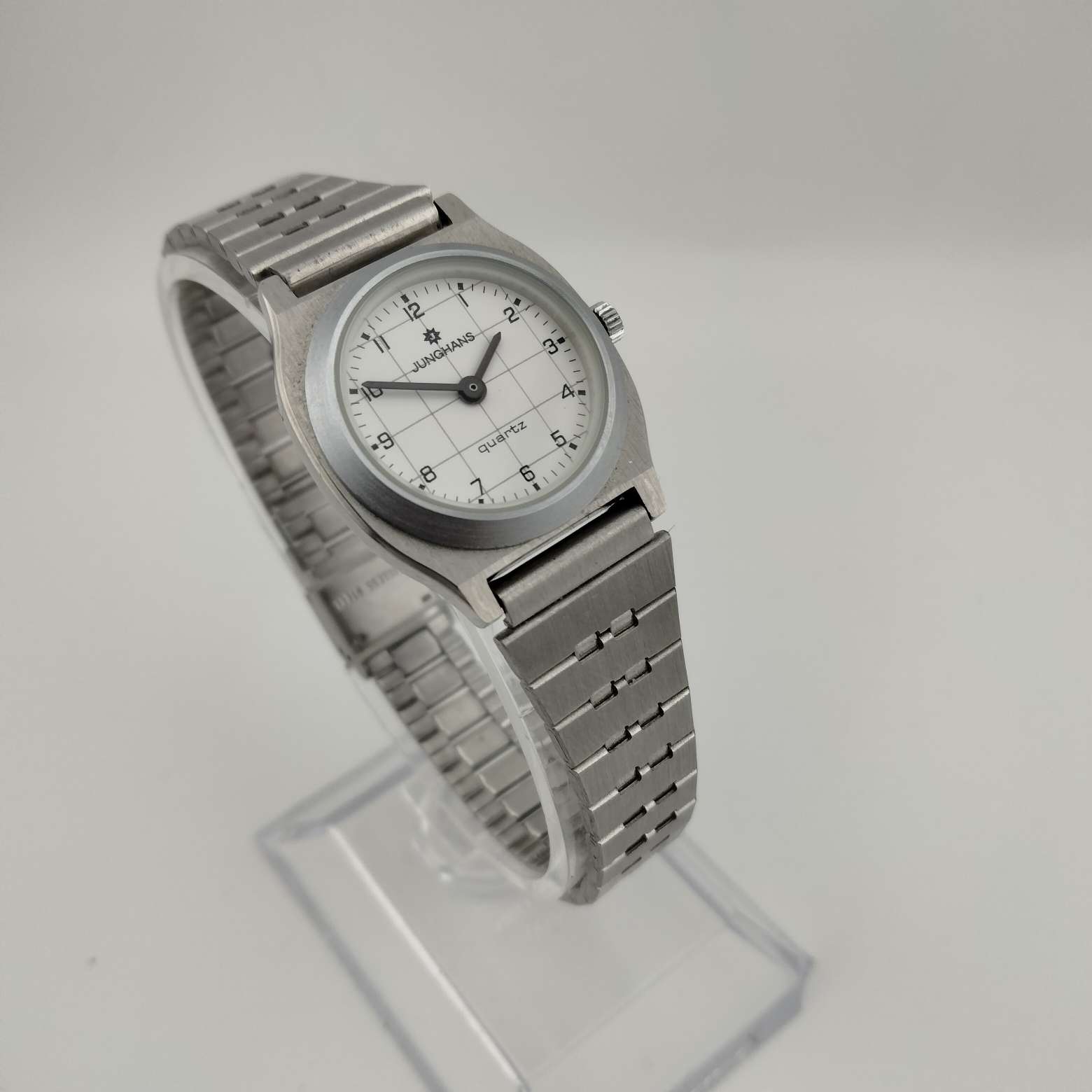 I Like Mikes Mid Century Modern Watches Junghans Women's Silver Tone Watch, Round Dial, Bracelet Strap