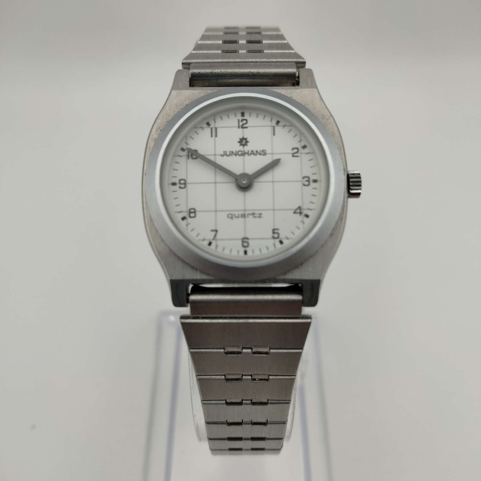 I Like Mikes Mid Century Modern Watches Junghans Women's Silver Tone Watch, Round Dial, Bracelet Strap