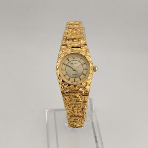 I Like Mikes Mid Century Modern Watches Netec Women's Gold Tone Quartz Watch, Round Dial, Bracelet Strap