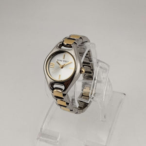 I Like Mikes Mid Century Modern Watches Nine West Women's Mixed Metal Tone Watch, Minimal Circular Dial, Link Strap