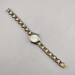 I Like Mikes Mid Century Modern Watches Nine West Women's Mixed Metal Tone Watch, Minimal Circular Dial, Link Strap