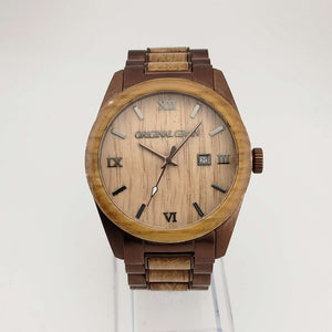 I Like Mikes Mid Century Modern Watches Original Grain, Men's Large Wood and Copper Tone Quartz Watch, Date Window