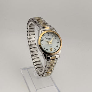 I Like Mikes Mid Century Modern Watches Precision Unisex Mixed Metal Quartz Watch, White Circular Dial, Date Window, Stretch Strap
