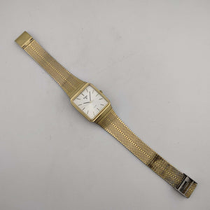 I Like Mikes Mid Century Modern Watches Pulsar Men's Gold Tone Quartz Watch, Rectangular Dial, Adjustable Mesh Strap