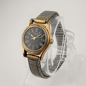 I Like Mikes Mid Century Modern Watches Pulsar Quartz Unisex Gold Tone Watch, Date, Black Dial, Flex Strap