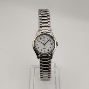 I Like Mikes Mid Century Modern Watches Pulsar Unisex Silver Tone Quartz Watch, Date Window, Stretch Strap
